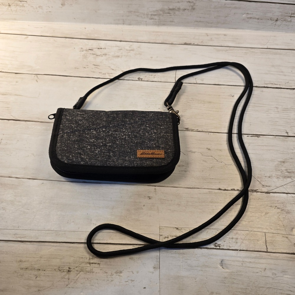 Eddie Bauer Travel Wallet Crossbody Bag Gray Zip Organizer Passport Holder